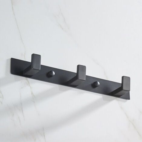 Aiperq - Appendiabiti da parete, gancio portasciugamani, 3 ganci, set di accessori per il bagno, montaggio a parete, acciaio inox 304, nero opaco (1/4)