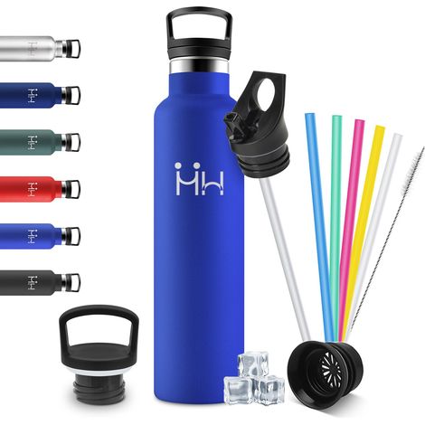 Gourde Inox 1L, Bouteille Isotherme Acier Inoxydable, Anti Fuite et Réutilisable, Isolation À Double Paroi Sous Vide, Gourde avec Paille, sans BPA, pour Bureau, Gym, Cyclisme, Camping, Alpinisme (1/5)