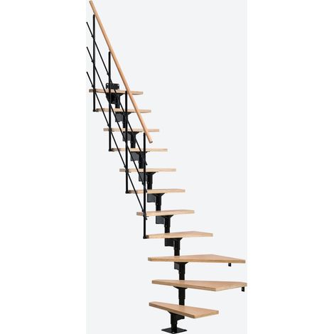 Sogem – Escalier quart tournant gain de place LYON – Hauteur ajustable 234-282 cm – Largeur 74,6/88,5/104,2 cm – Hêtre multiplex verni