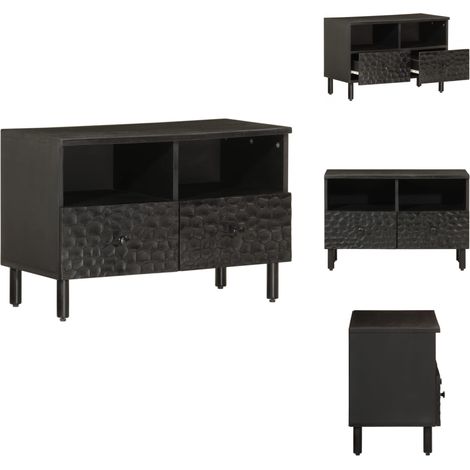 Meuble TV noir 70x33x46 cm bois massif de manguier - Meubles Tv - Meuble Tv - Support Tv - Unité Tv - Meuble Salle Séjour (1/5)