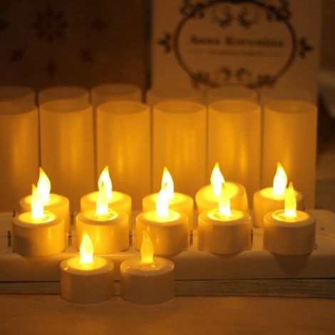 12 wiederaufladbare LED-Lampen mit Flammeneffekt, sichere Dekoration für Halloween und Weihnachten, gelbes Licht