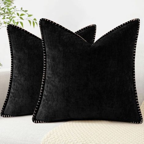 Housse De Coussin - Velours Chenille 45 x 45 Cm - Fermeture Eclair Dissimulee - Pour Canape Lit Decoration Interieure - Lot De 2 (1/5)