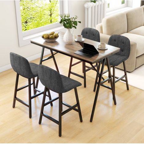 MEUBLIV Bartisch-Set 120x60 cm Dunkelgrau – 4 gepolsterte Hocker, Industrial-Stil (1/5)