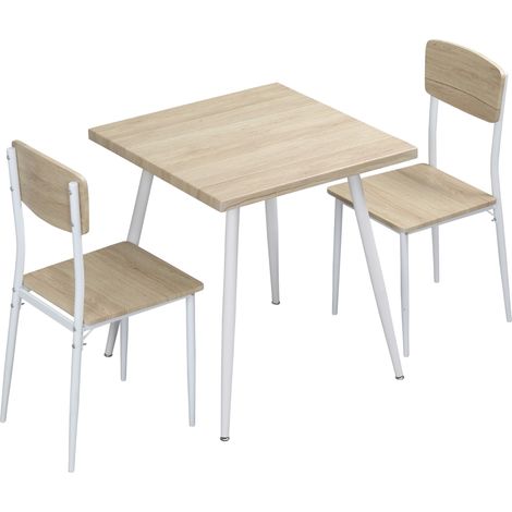 Table à manger carrée 3 pièces 2 chaises MDF métal blanc