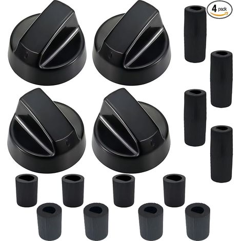 Lot de 4 boutons de commande noirs universels avec 12 adaptateurs - Compatibles four, cuisinière et plaque de cuisson - Ajustement p (1/5)