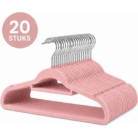 Cintres en velours pour adultes – Lot de 20 – Cintres en velours antidérapants – Avec barre pour pantalon et encoches – Rose – 42 cm (1/5)