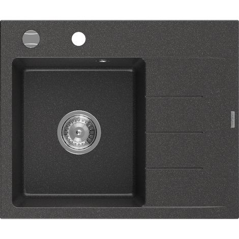 Mexen Ben évier en granit 1 bac avec égouttoir gauche 600 x 500 mm, noir moucheté, siphon chromé - 6522605000-76 (1/5)