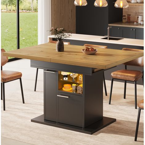 Ausziehbarer Esstisch mit Stauraum und LED-Beleuchtung, schwarzes MDF, 4-6 Personen, OKWISH (1/5)