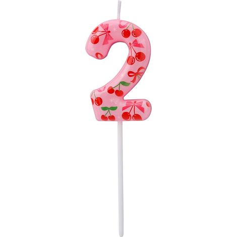 Bougie d'Anniversaire Cerise, Bougie Numérotée sur le Thème Fruits Roses Sucrés Décoration de Gâteau Cerise pour Fête d'Anniversaire de Femmes et Filles Célébrations Baby Shower (Numéro 2) (1/5)