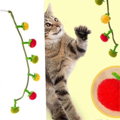 Jouet interactif avec pompons colorés en forme de tomates pour jouer à l'intérieur. Baguette pour chat. Bâton. Jouet pour chat. (1/5)