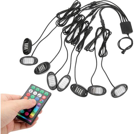 Kit 4x Lampes Sous Caisse Voiture RGB 12V 16LED Chassis Neon Coloré Avec Télécommande 28 Touches RF Et Application Mobile (1/5)