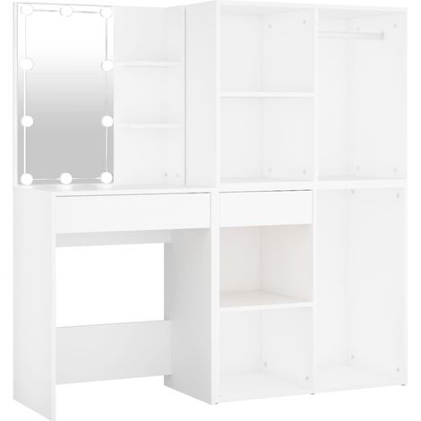 Tavolo da toeletta a LED con 2 armadietti 60 x 40 x 140 cm legno ingegnerizzato bianco 020006304