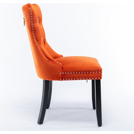 Ensemble de 2 chaises de salle à manger Nikki Collection modernes et haut de gamme, capitonnées, en bois massif, revêtues de velours, avec pieds en bois et garniture cloutée, noir