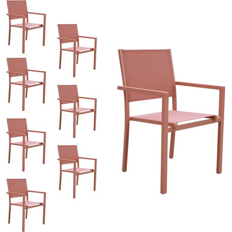 8er Set Stühle aus Aluminium Terracotta - Textilene Terracotta