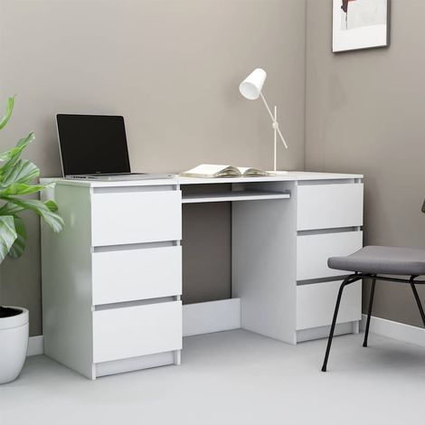 vidaXL Escritorio de madera contrachapada blanco 140x50x77 cm (1/5)