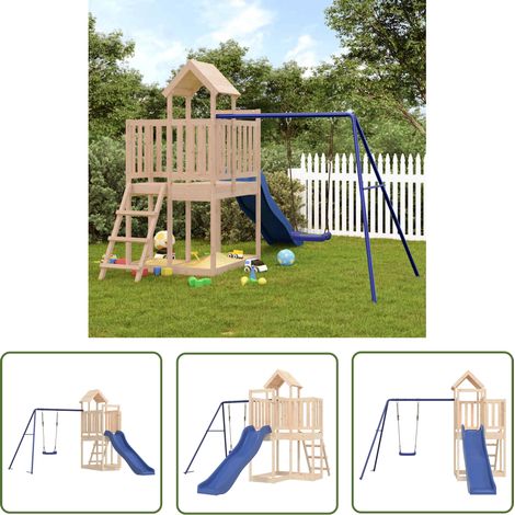 The Living Store Aire de jeux d'extérieur bois de pin massif - Ensemble De Jeux Extérieur - Maison De Jeu Enfant - Jouet Bois - Aire De Jeux - Toboggan (1/5)