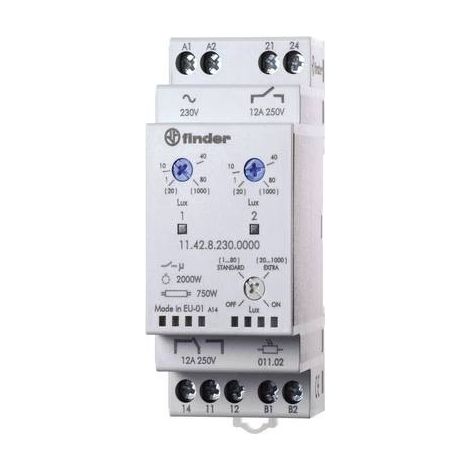 Interruttore crepuscolare 1P 1Z 12A 230V AC con uscite indipendenti e due impostazioni 1-80 lx 11.42.8.230.0000 (1/5)