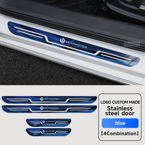 (Bleu) Plaque de protection de seuil de porte en acier inoxydable pour voiture, autocollant de protection de seuil en fibre de carbone, compatible avec Leapmotor C10 C11 C16 B01 B10 C01 2025 (1/4)