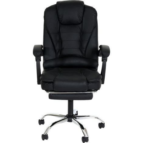 [JAMAIS UTILISÉ] Chaise de bureau HHG-378, chaise de bureau chaise pivotante fauteuil de direction, repose-pieds extensible similicuir pied argenté, noir (1/5)