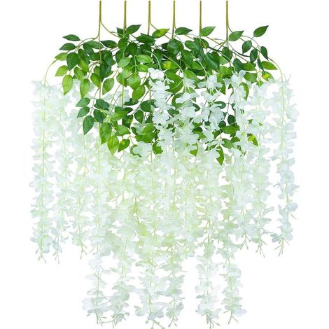 Guirlande de glycine artificielle Bcc, fleurs suspendues pour mariage, jardin, maison, décoration de fête, lot de 12, blanc (1/5)