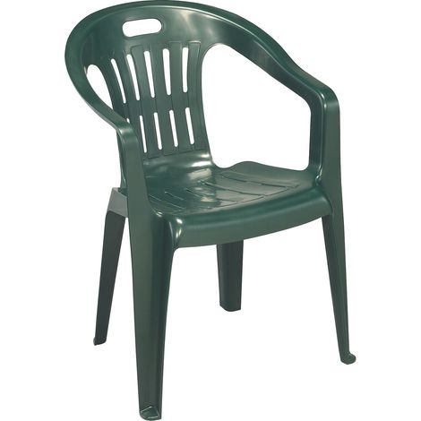 Progarden – Chaise de jardin bioclimatique en plastique vert – Accoudoirs ergonomiques – Résistante aux intempéries et UV – Empilable et légère