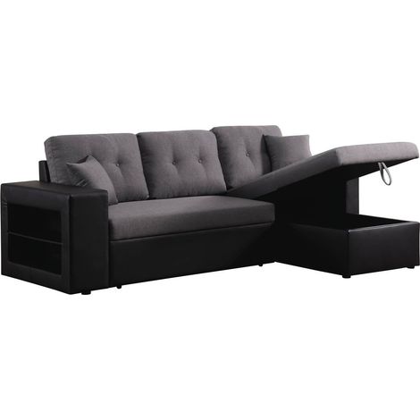 Divano ad angolo trasformabile / reversibile "Axel" - 3 posti - Nero / Grigio