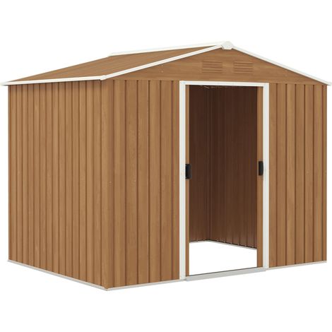 8 x 6ft Galvanised Steel Shed, with Double Door - Brown