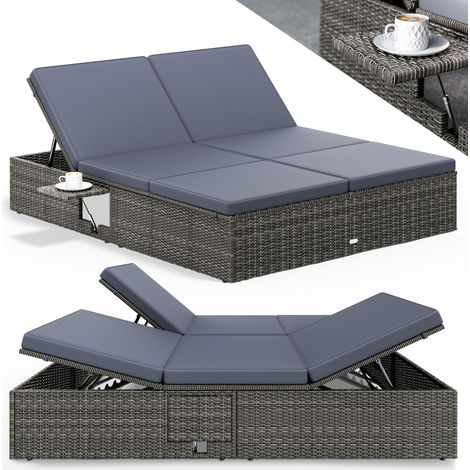 CASARIA® Tumbona Doble Jardín 200x160cm 2 Mesas Plegable Cojín Poliratán Resistente Intemperie 7 Posiciones 2 Personas, Color a Elegir Grau Anthrazit (de) (1/7)