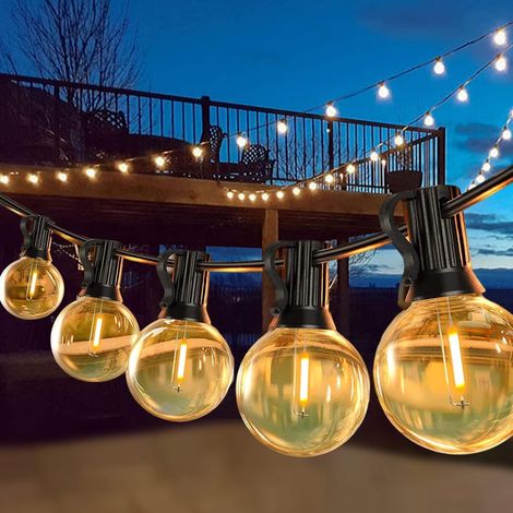 LED-Lichterkette für den Außenbereich, 30 m/100 ft G40 100 + 4 Ersatzbirnen, IP44, wasserdicht, für die Dekoration im Innen- und Außenbereich