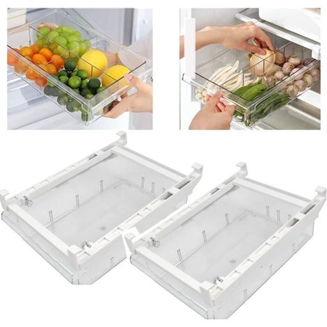 x Fridge Drawer Fridge Storage Box, 30.5 x 20 x 9.5 cm, Expandable Transparent Fridge Storage Box for Fridge Drawer (1/4)