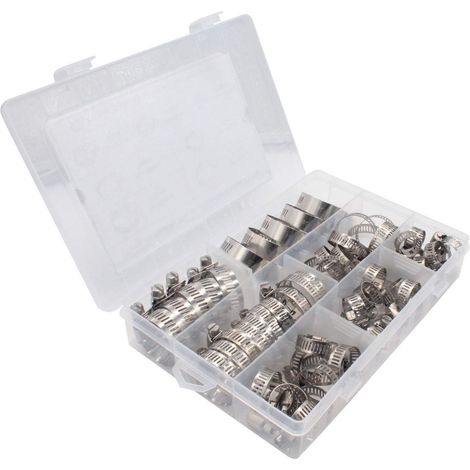 Kit di 60 fascette stringitubo - Fascette stringitubo - Ø 8-38 mm - Acciaio inossidabile - Argento - Fascette per tubi del carburante - Gamma di fascette stringitubo a vite senza fine - Per applicazio (1/4)