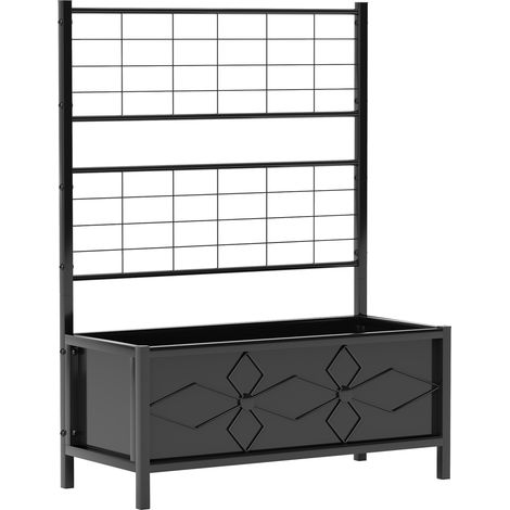 Jardinière surélevée en acier galvanisé avec treillis losange, noir, 90x40x120 cm, pour potager et plantes grimpantes. (1/5)