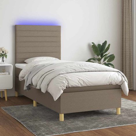 Cama box spring colchón y luces LED tela gris taupe 100x200 cm (1/5)