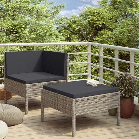 2 pcs Salon de jardin, Ensemble table et chaises de jardin, Meuble de jardin avec coussins Résine tressée Gris MKW292403 (1/5)