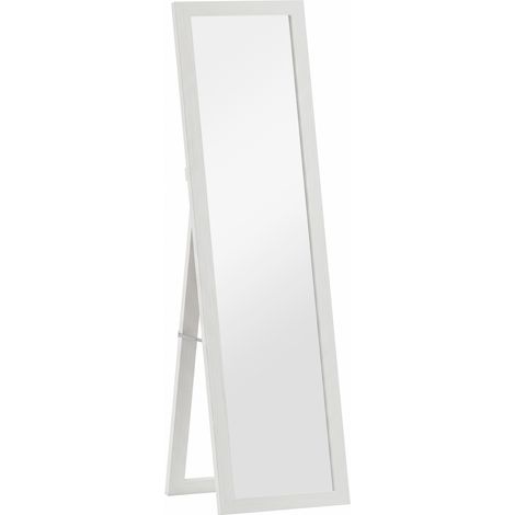 Miroir rectangulaire sur pied, à poser au mur ou à table, avec cadre en bois, pour salon ou chambre, 37 x 155 cm, blanc (1/5)
