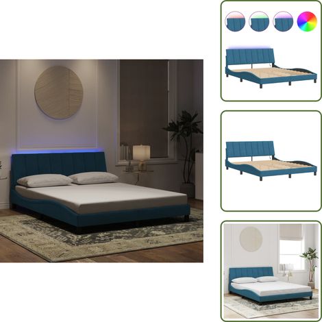 Sommeil - vidaXL Cadre de lit avec LED sans matelas Hanko bleu 160x200 cm velours - Confort (1/5)