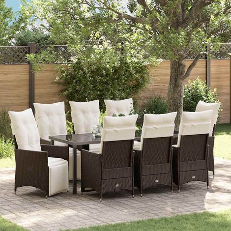 Conjunto de Comedor de Jardín 9 pcs Marrón ratán sintético vidaXL (1/5)