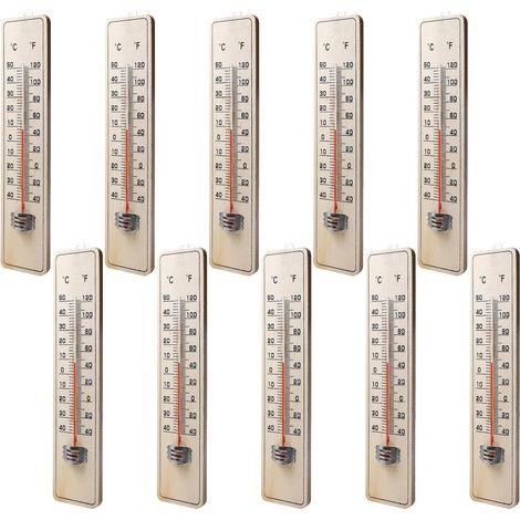 Lot de 10 thermomètres d'intérieur analogiques en bois avec échelle Celsius Fahrenheit - Résistant aux intempéries - Thermomètre de jardin - Thermomètre hygromètre analogique en bois pour extérieur (1/5)