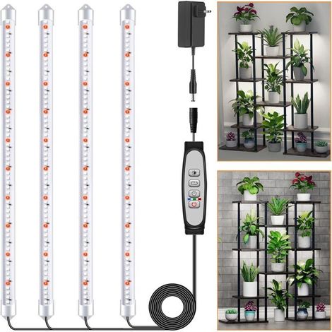 4 Barras de Luz para Cultivo de Plantas, Lámpara de Luz Solar de Espectro Completo con Temporizador 6/12/18H, 5 Niveles Regulables para Suculentas, Estante para Plantas, Bajo Armario (1/5)