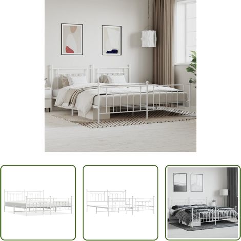 vidaXL Lit avec tête et pied - Cadre de lit métal sans matelas et pied de lit blanc 200x200 cm (1/5)