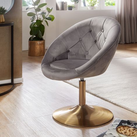 Chaise de bureau pivotante 67x62x80/100 cm en velours gris clair (1/5)