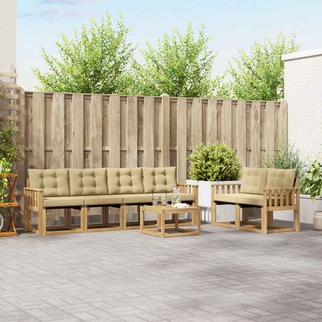vidaXL Outdoor-Sofagarnitur mit Kissen 7 pcs Weiß und Beige (1/5)