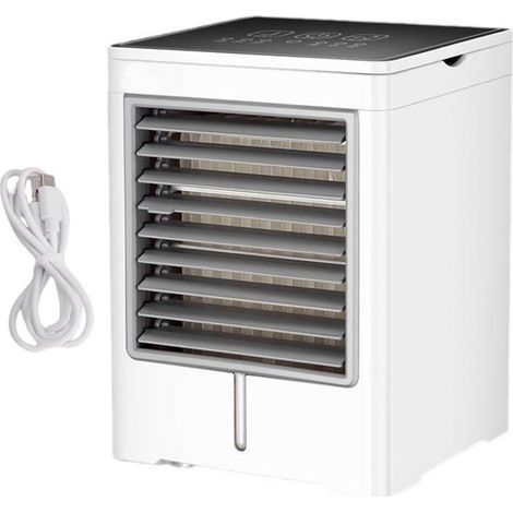 Tragbare Mini-USB-Klimaanlage mit 3 Geschwindigkeitsstufen, Touch-Bedienung und Verdunstungskühlung für Schlafzimmer, Zelt, Auto, Wohnmobil und Camping