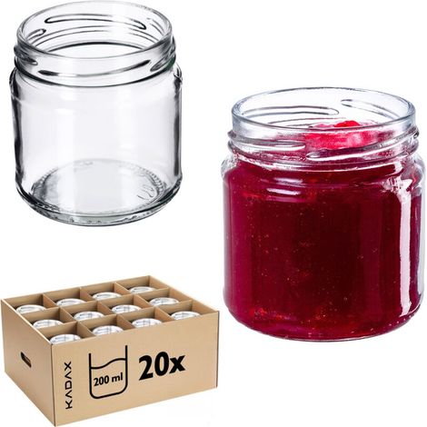 KADAX Lot de 20 petits bocaux à confiture, 200 ml, diamètre : 66 mm, ronds, pour miel et épices, hermétiques, sans couvercle