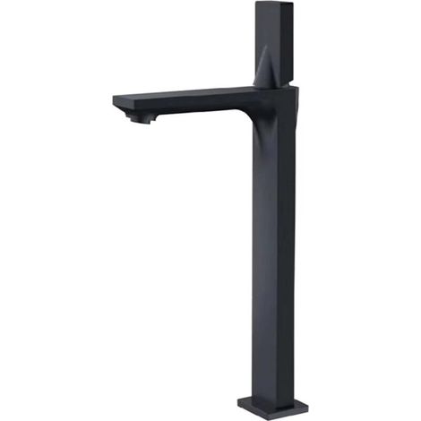 Robinet de lavabo moderne noir à poignée unique, robinet de lavabo noir mat à un trou, robinet de lavabo de salle de bain haut, robinet de lavabo avec tuyau d'eau froide et chaude – Noir (1/5)