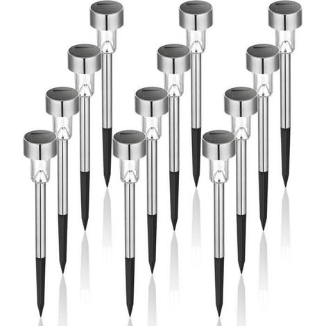 Lot de 12 Lampe solaire, LED extérieur, acier inoxydable, éclairage jardin, chemin, blanc (1/3)