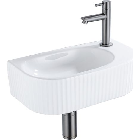 QeramiQ Blend Ensemble pour lave-mains - 40x21.5x12cm - droit - cannelé - semi-circulaire - 1 trou de robinet - céramique - robinet de lave-mains (1/5)