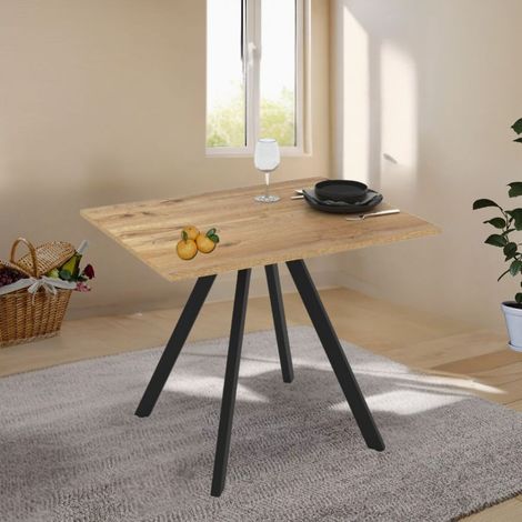 Table rectangulaire fixe avec plateau couleur chêne et pieds noirs 90x70 cm - Olli (1/4)