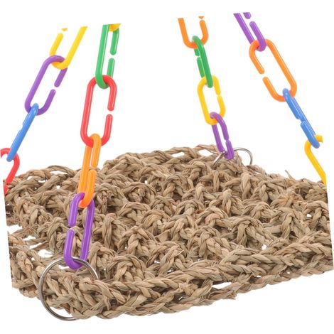 Hamac en filet tissé en herbe naturelle pour perruches, jouet à mâcher, corde d'escalade pour cage pour divers petits oiseaux (1/4)