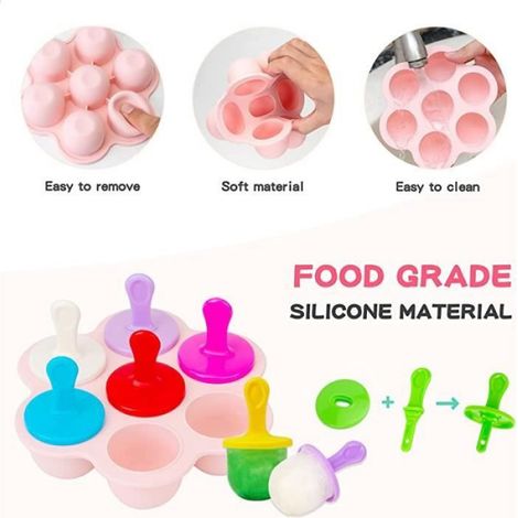 Moule À Glace - Silicone Et Plastique - Pour Bébé - Réutilisable - Sans Bpa - 6 Compartiments - Rose Clair (1/4)